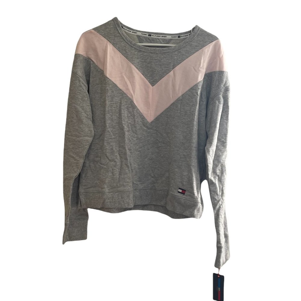 Tommy Hilfiger Sport Women’s Crew Neck Color block flag sweatshirt Size XL Gray